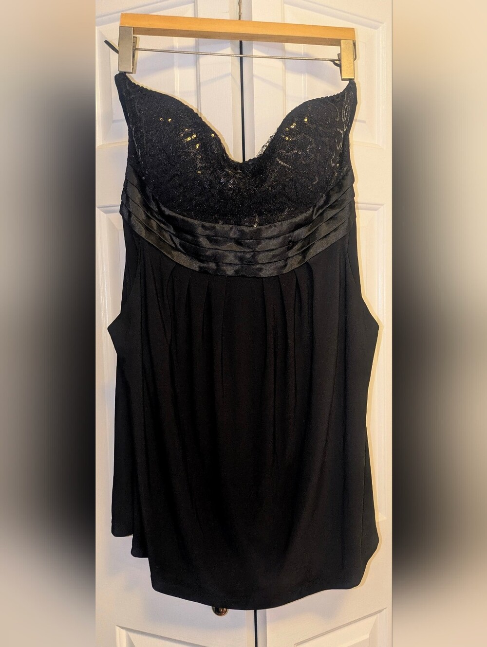 G:21 Little Black Strapless Sequin-Bust Empire Waist Mini Evening Dress, Sz XXL